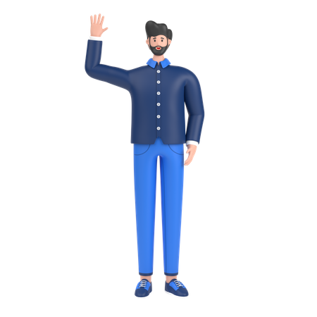 Hombre feliz agitando la mano  3D Illustration