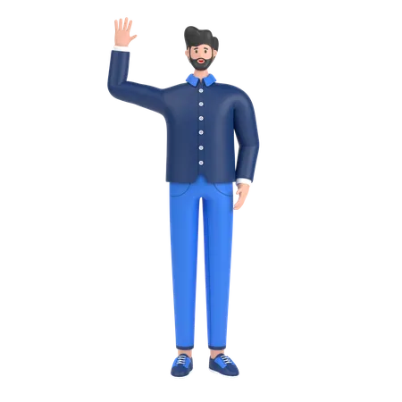 Hombre feliz agitando la mano  3D Illustration