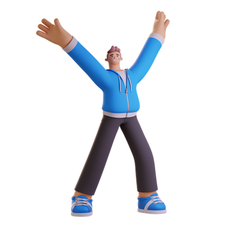 Hombre feliz levantando ambas manos  3D Illustration