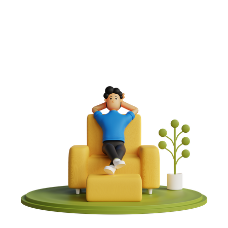 Hombre feliz relajándose en una silla  3D Illustration