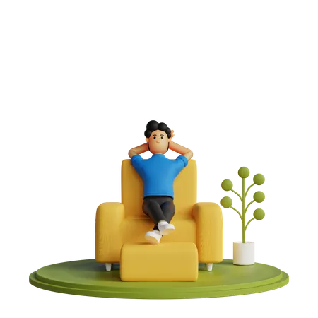 Hombre feliz relajándose en una silla  3D Illustration