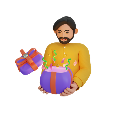 Hombre feliz sosteniendo caja de regalo  3D Icon