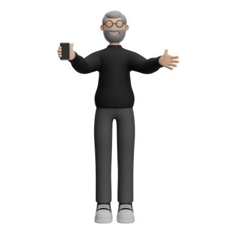 Hombre feliz sosteniendo teléfono inteligente  3D Illustration