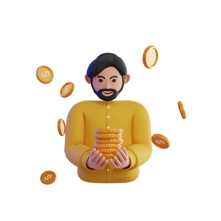 Hombre feliz sosteniendo dinero  3D Icon