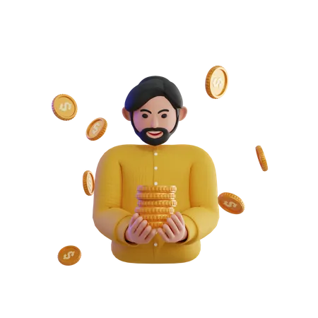 Hombre feliz sosteniendo dinero  3D Icon