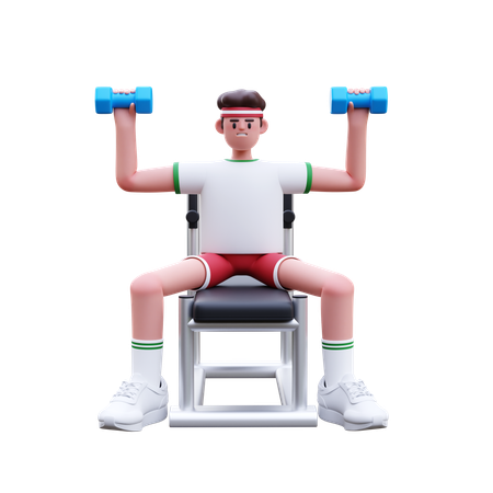 Hombre fitness haciendo ejercicio con mancuernas  3D Illustration