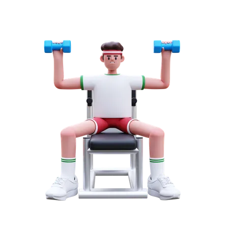 Hombre fitness haciendo ejercicio con mancuernas  3D Illustration