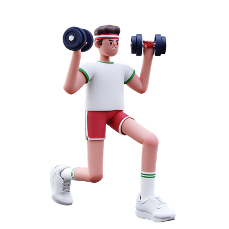 Hombre fitness haciendo ejercicio con mancuernas  3D Illustration