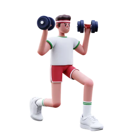 Hombre fitness haciendo ejercicio con mancuernas  3D Illustration