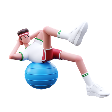 Hombre fitness haciendo ejercicio con pelota de yoga  3D Illustration