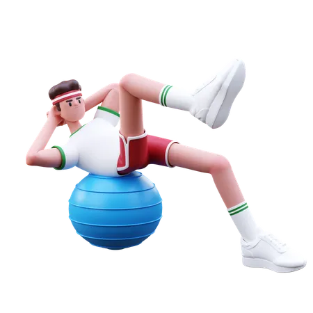 Hombre fitness haciendo ejercicio con pelota de yoga  3D Illustration