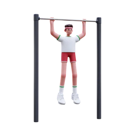 Hombre fitness haciendo ejercicio de dominadas  3D Illustration