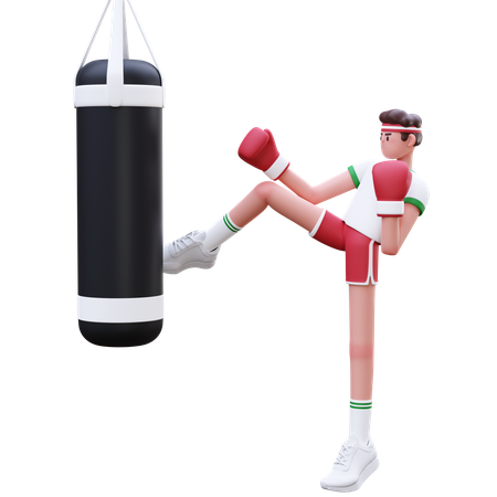 Hombre fitness haciendo kick boxing  3D Illustration