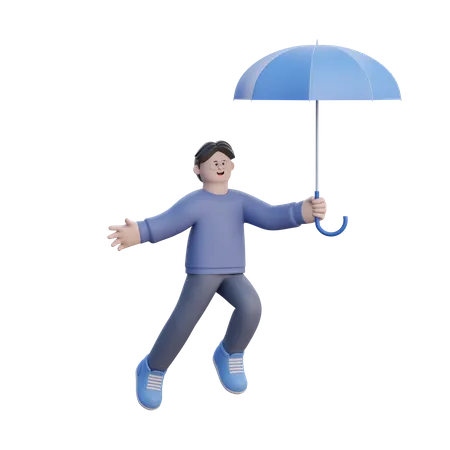 Hombre flotando con un paraguas  3D Illustration