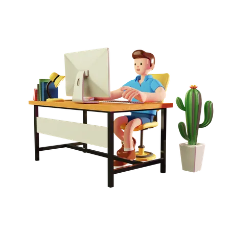 Freelancer masculino trabajando en computadora  3D Illustration