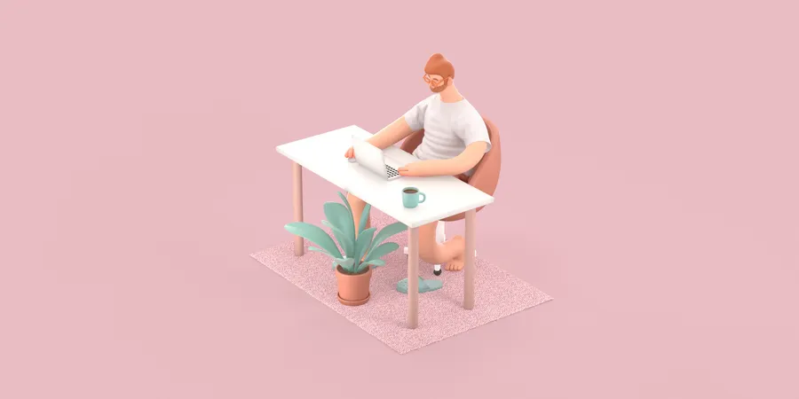 Freelance masculino trabajando en su propio proyecto.  3D Illustration