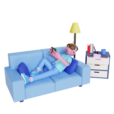 El Hombre De Render 3 D Se Relaja En El Sofa Y Juega 3D Icon