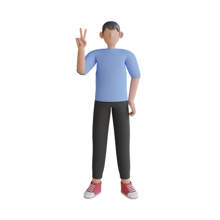 Hombre haciendo gestos de paz  3D Illustration