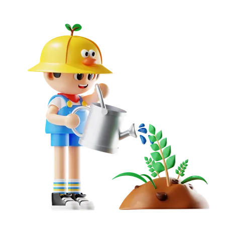 Plantas acuáticas de granjero masculino  3D Illustration