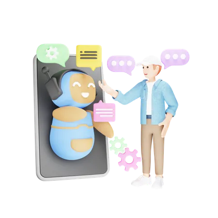 Hombre hablando con un Ai Chatbot  3D Illustration