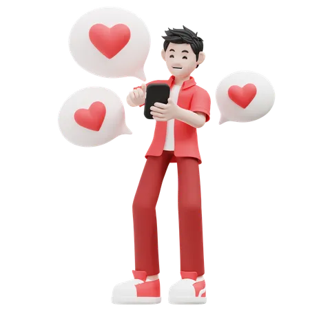 Hombre haciendo chat de amor  3D Illustration