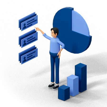 Hombre haciendo análisis de datos  3D Illustration