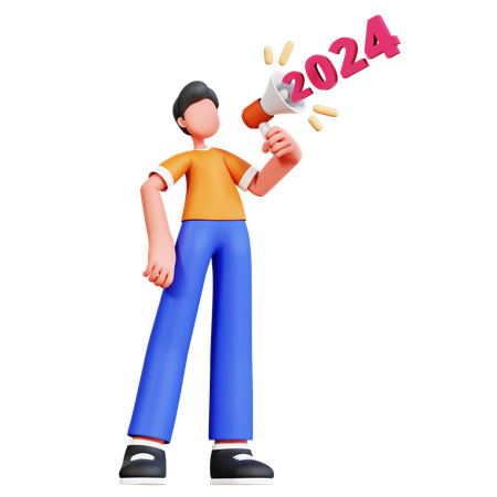 Hombre haciendo anuncio de año nuevo  3D Illustration