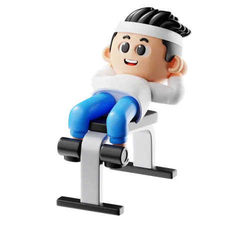 Hombre haciendo banco de abdominales  3D Illustration