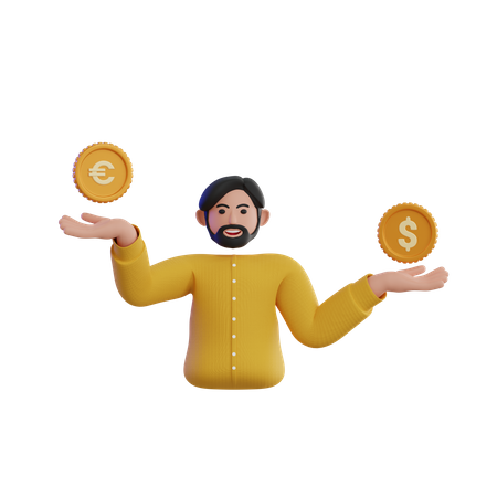 Hombre haciendo cambio de moneda  3D Icon