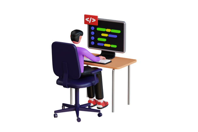 Hombre haciendo codificación web  3D Illustration