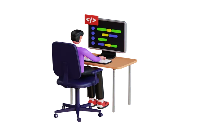 Hombre haciendo codificación web  3D Illustration