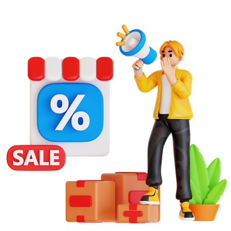 Hombre haciendo compras Anuncio de venta  3D Illustration