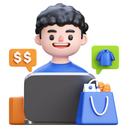 Hombre haciendo compras en línea  3D Icon