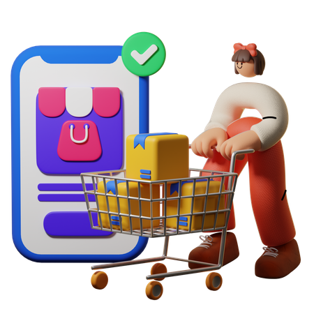 Hombre haciendo compras en línea mediante comercio electrónico  3D Illustration