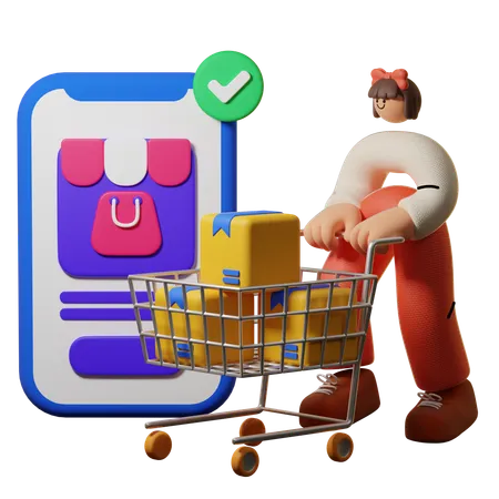 Hombre haciendo compras en línea mediante comercio electrónico  3D Illustration