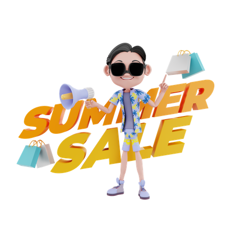 Hombre haciendo marketing de venta de compras  3D Illustration