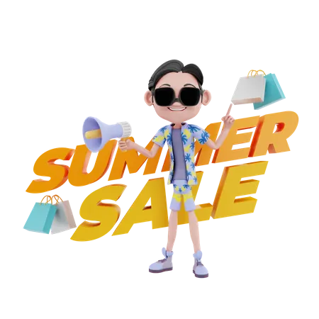 Hombre haciendo marketing de venta de compras  3D Illustration