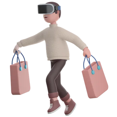 Hombre haciendo compras virtuales  3D Illustration
