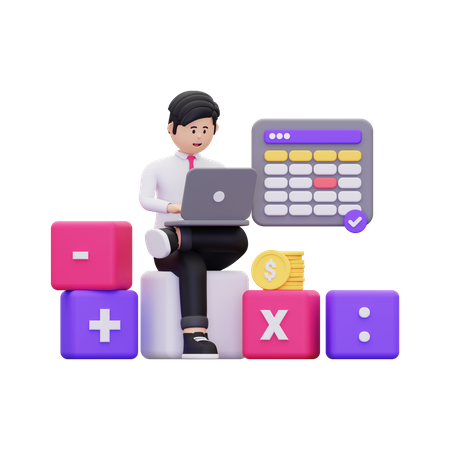 Hombre haciendo contabilidad en línea  3D Illustration