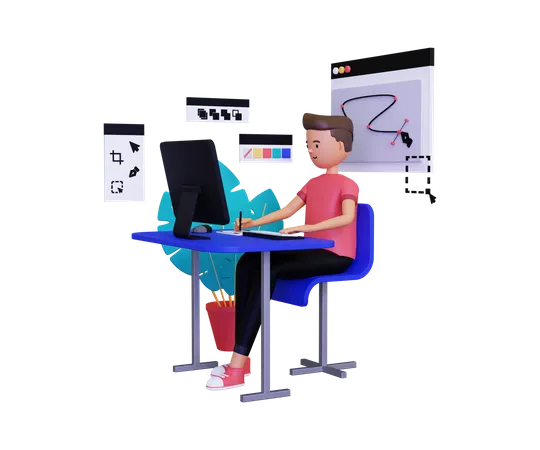 Hombre haciendo diseño en línea  3D Illustration
