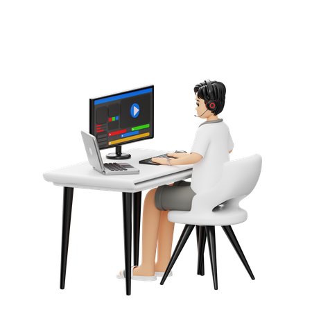 Hombre haciendo edición de video  3D Icon