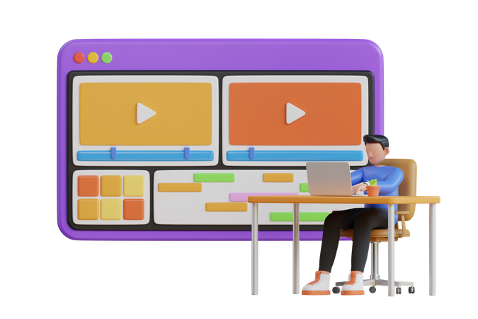 Hombre haciendo edición de video  3D Icon