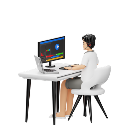 Hombre haciendo edición de video  3D Icon