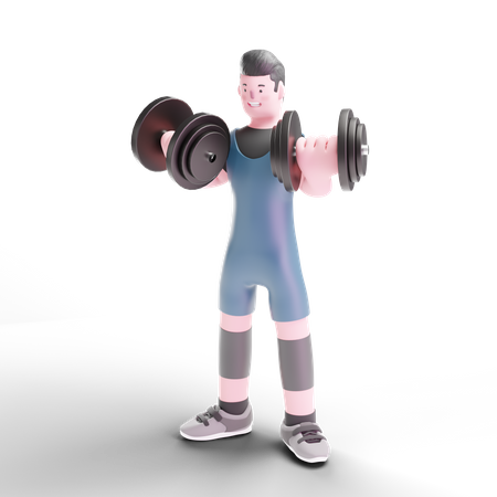 Hombre haciendo ejercicio con pesas  3D Illustration