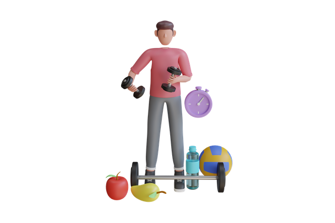 Hombre haciendo ejercicio de gimnasio  3D Illustration