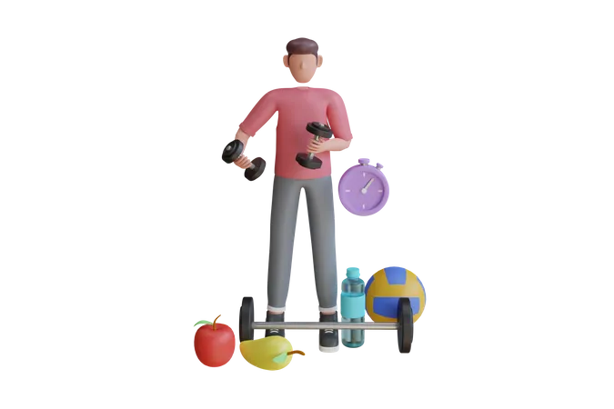 Hombre haciendo ejercicio de gimnasio  3D Illustration