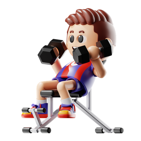 Hombre haciendo ejercicio en banco  3D Illustration
