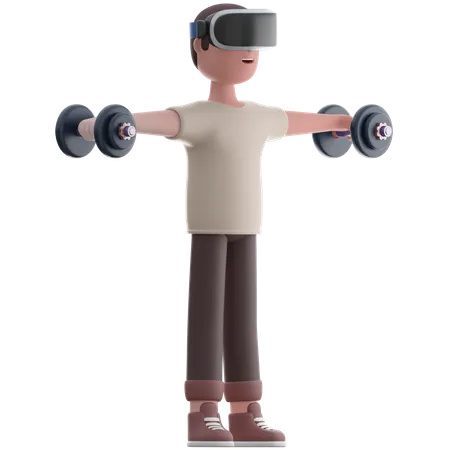 Hombre haciendo entrenamiento virtual  3D Illustration