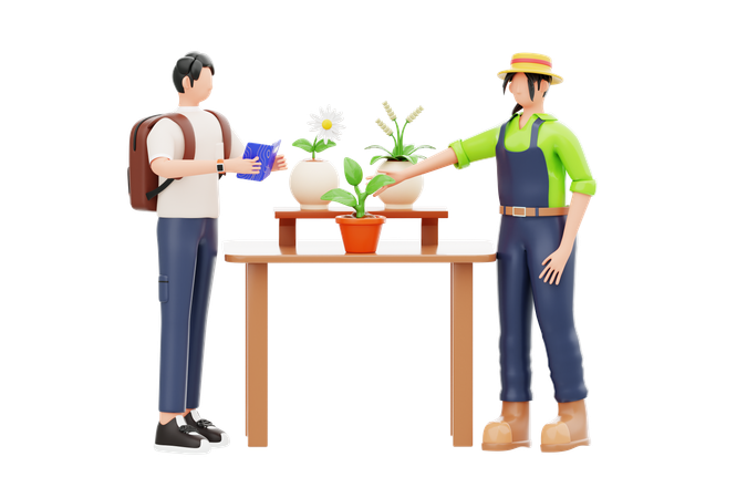 Hombre haciendo estudios de horticultura con mujer  3D Illustration