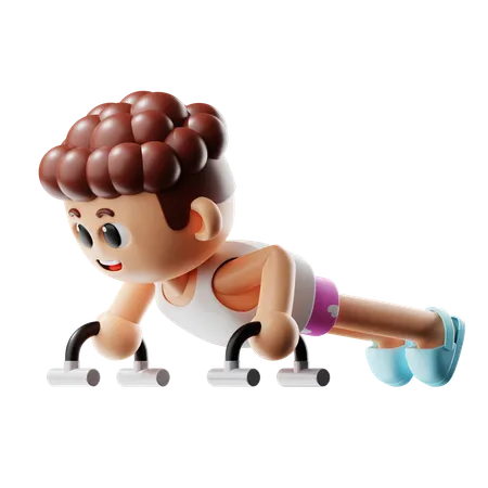 Hombre haciendo soporte push up  3D Illustration